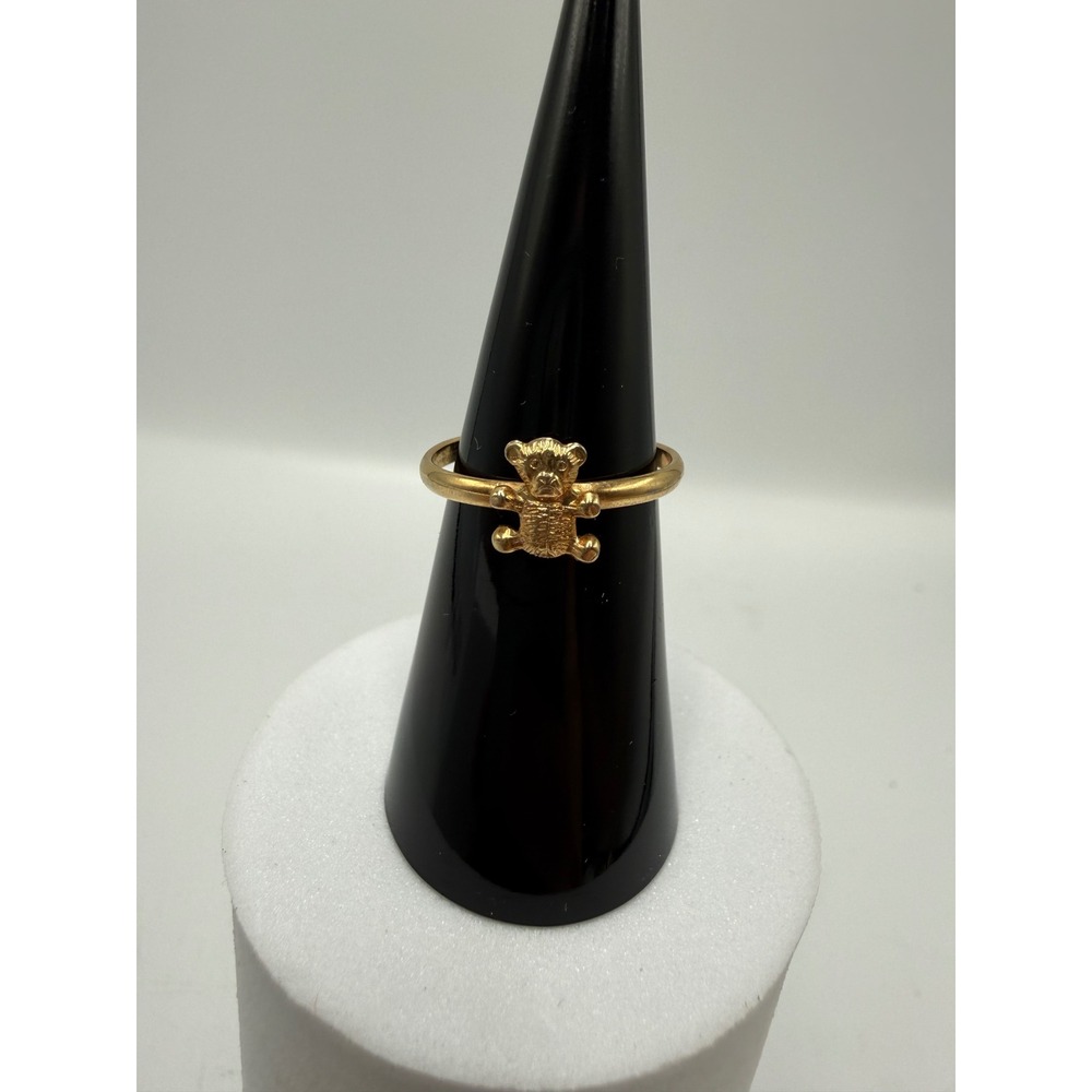 Vintage‎ Gold Tone Teddy Bear Adjustable Ring Whimsical Animal Jewelry Size 6.5